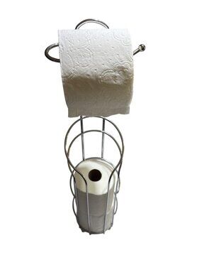 Freestanding Toilet Paper Holder Dispenser Chrome Finish Holds Extra Rolls Metal